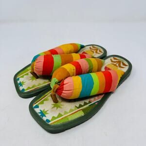 Farm Rio Rainbow Stripe Padded Thong Sandals Size 8 Colorful Boho Tropical Beach